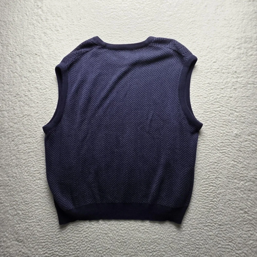 Roundtree & Yorke Sweater Vest Mens XL Blue Herringbone Knit 100% Cotton USA